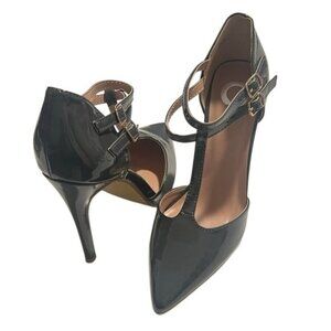 Journee Collection Tru Gray Patent T Strap Double Buckle Pumps Size 7 NWOB
